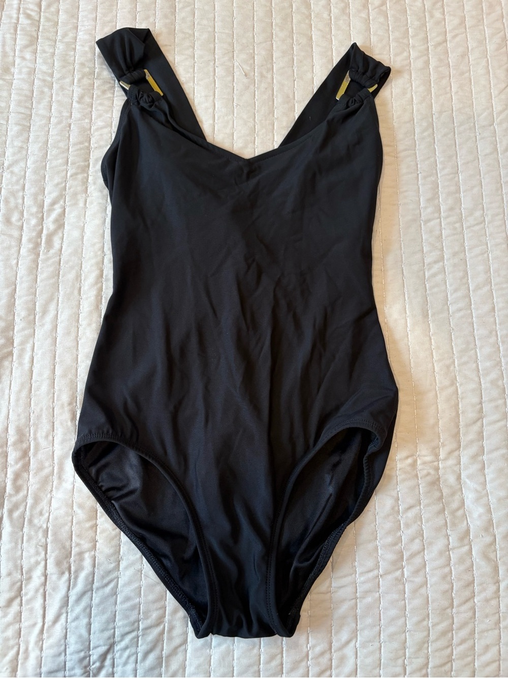 Black One Piece vintage Longitude swimsuit with cross back and gold detail